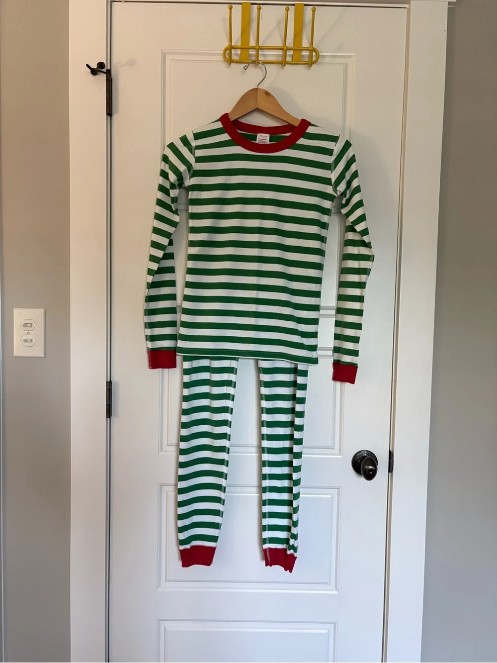 Hanna Andersson Striped Long John Pajamas Holiday Christmas Green Sz 160